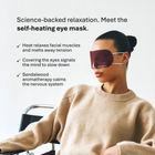 Revitalist15 self-heating eye mask highlighting science-backed benefits including heat therapy and sandalwood aromatherapy